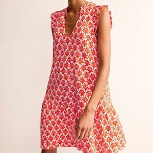 Boden Orange Daisy Jersey Short Tier Dress Size 6R